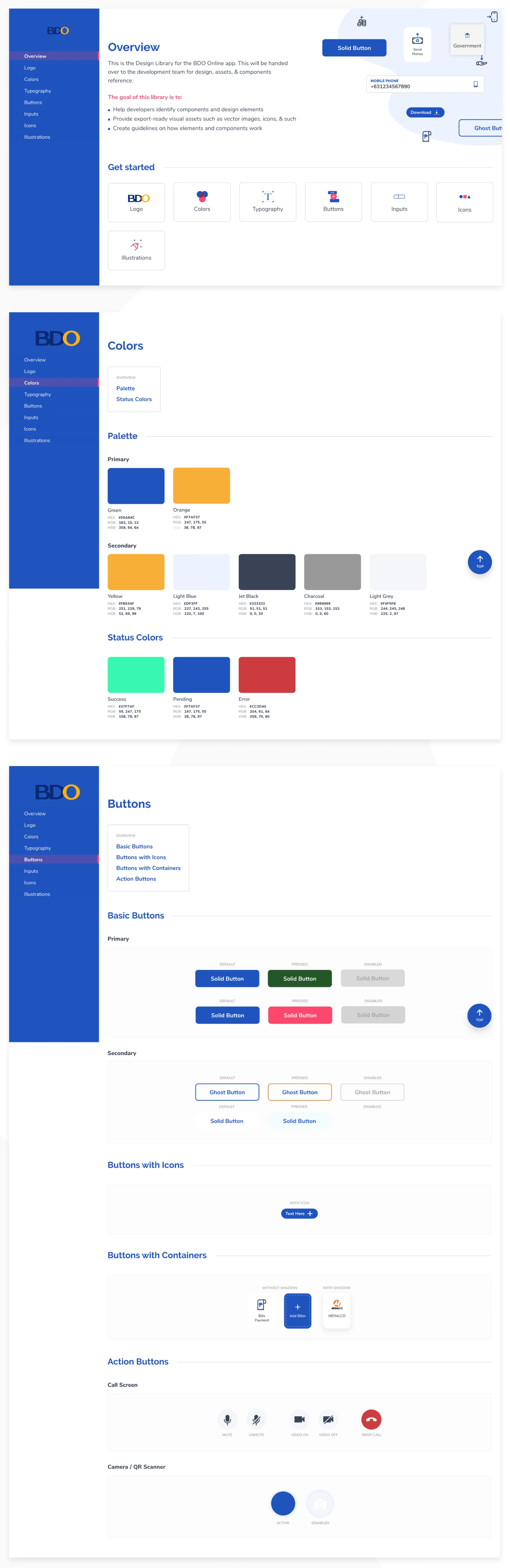 BDO design library: Overview, Colors, Buttons