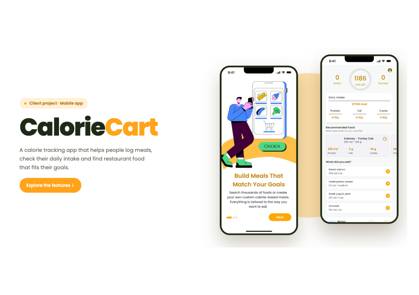 CalorieCart app screens